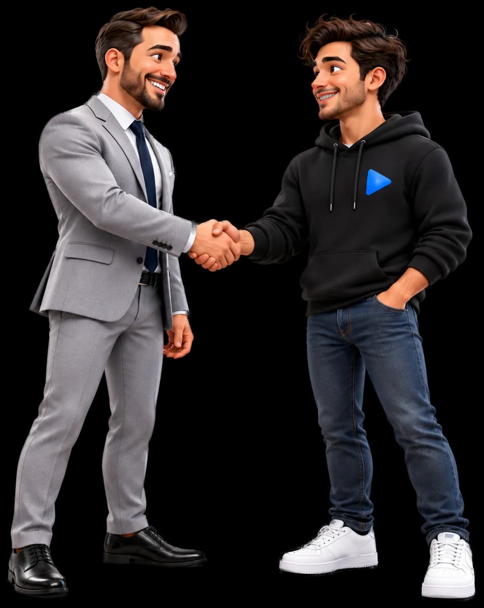 Businessman in a suit shaking hands with a young entrepreneur in a hoodie
