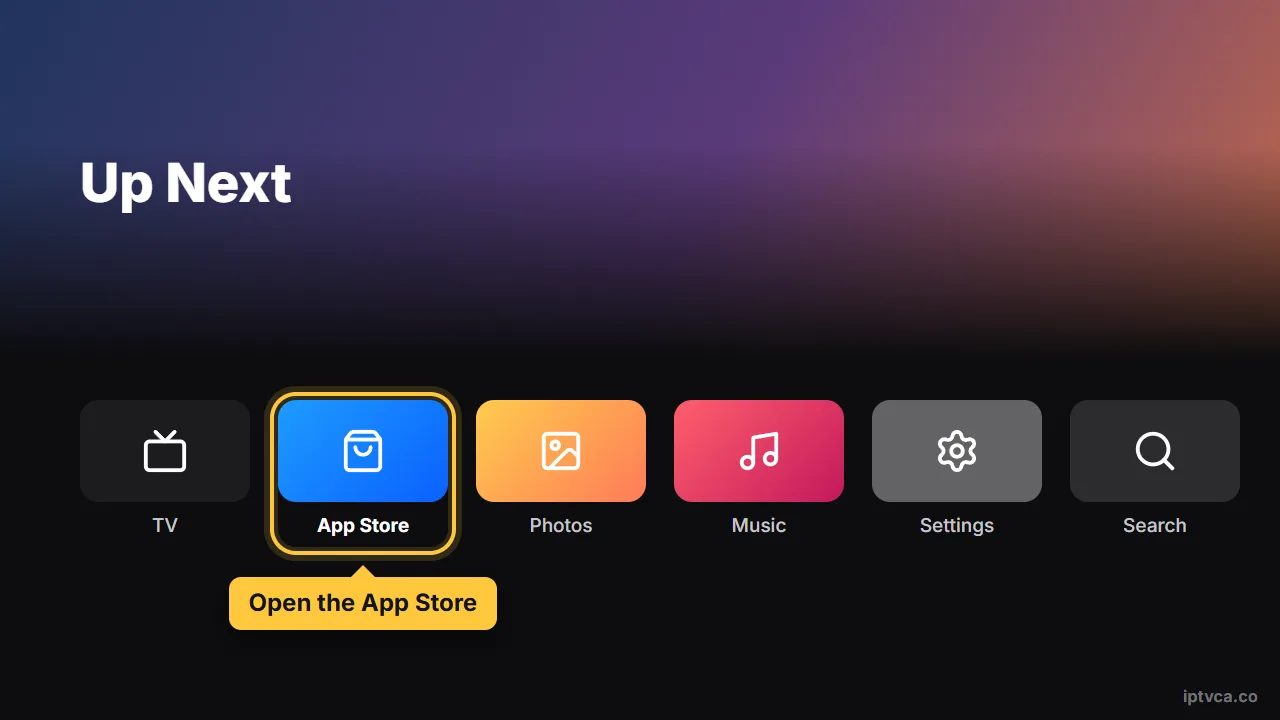 Apple TV home screen with the App Store selected