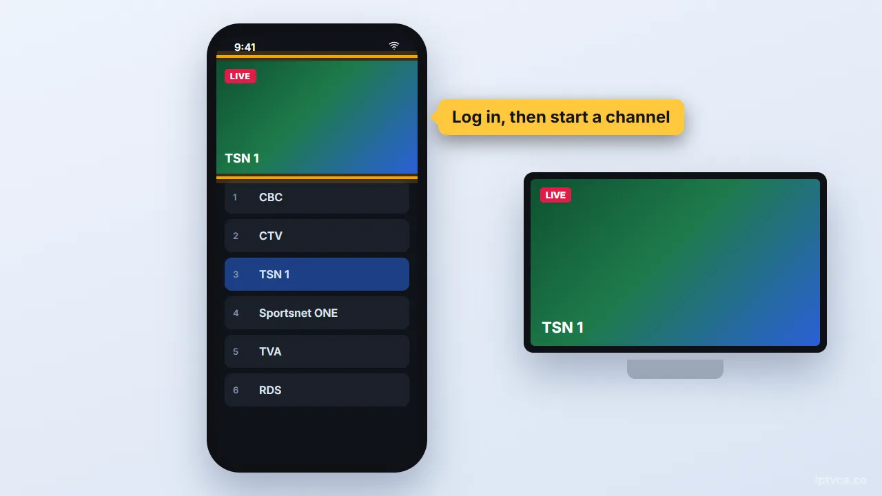 IPTV player playing a live channel on a phone