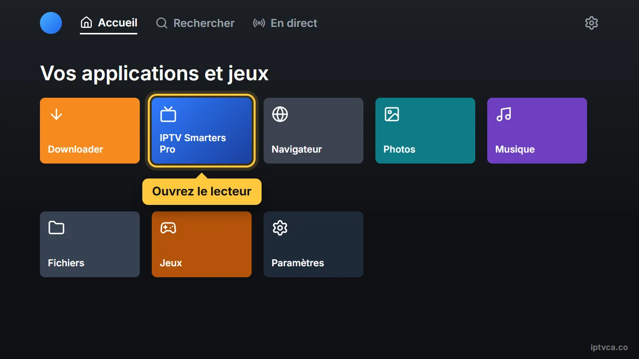 Vos applications et jeux de la Fire TV avec le lecteur IPTV sélectionné